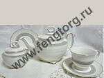 Чайный набор 14 пр."Греческая линия"серебро,чайник 1,2л,чашка 220мл.,сахарница 315 гр. 2841